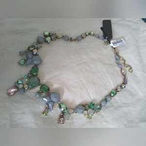 NWT J. Crew Statement Necklace Green Blue Pastiche Crystal Dangle Gemstones